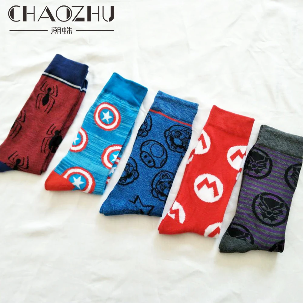

CHAOZHU European Fashion New Men's Crew Socks Cartoon Spider Stars Novel Fancies Skateboard Harajuku Fix Gear Socks For Men