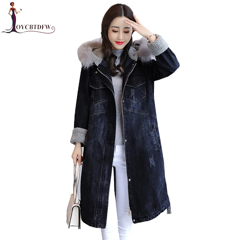 Large size Hooded Women Denim Coat Jacket 2018 Winter