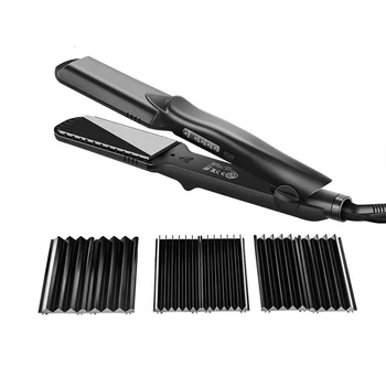 

Professional 4 in 1 Hair Straightener Crimper Ceramic Hair Curler Styler Interchangeable Plates Corrugated Curling Flat Iron
