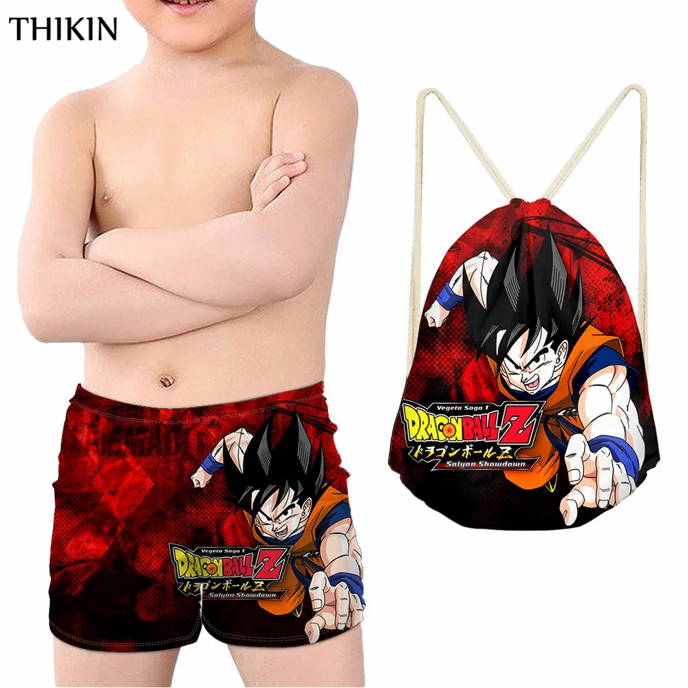 

THIKIN Cool Dagon Ball Swimsuit Boy Amine Son Goku Print Sports Swimming Bag Drawstring Backpack Kids Swimwear for Boys Summer