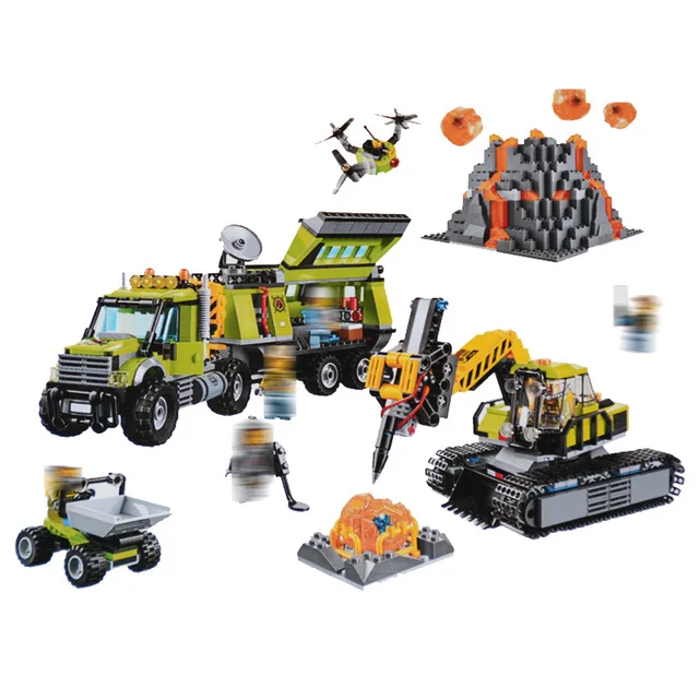 

02087 1430Pcs City Series The Volcano Heavy-Lift Helicopter Set LegoINGlys 60125 Building Blocks Bricks DIY Gifts for boys