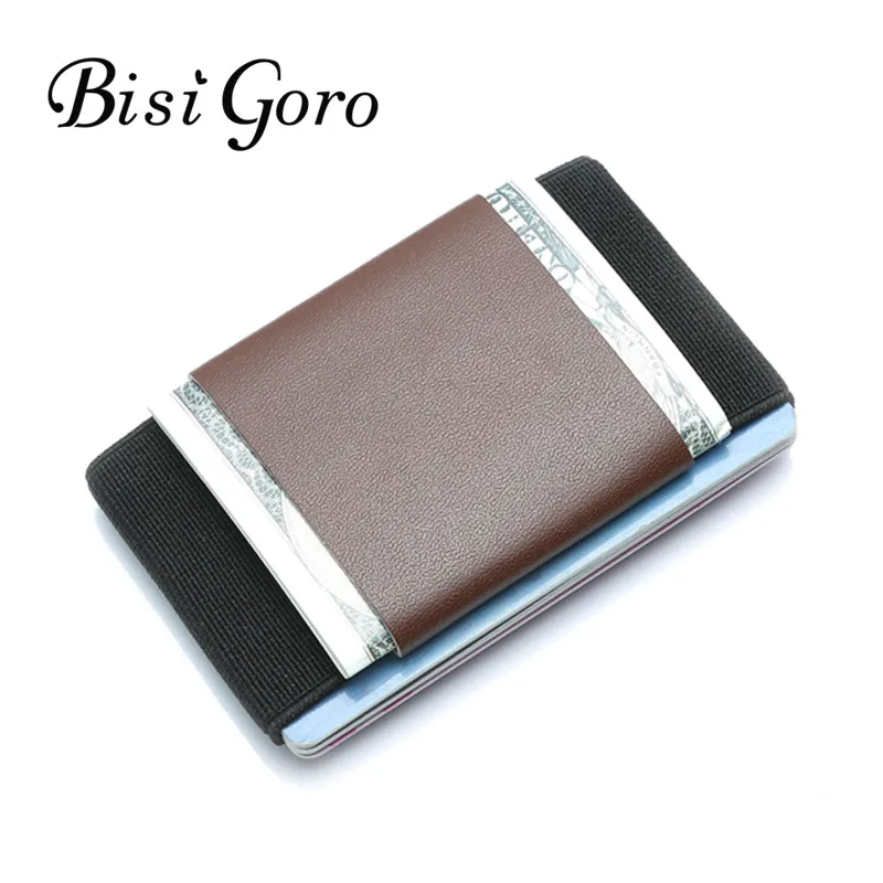 

BISI GORO 2019 New Arrival Genuine Cow Leather Men Small Minimalist Business Card Holder Elastic Belt Fixed Credit Card Holder
