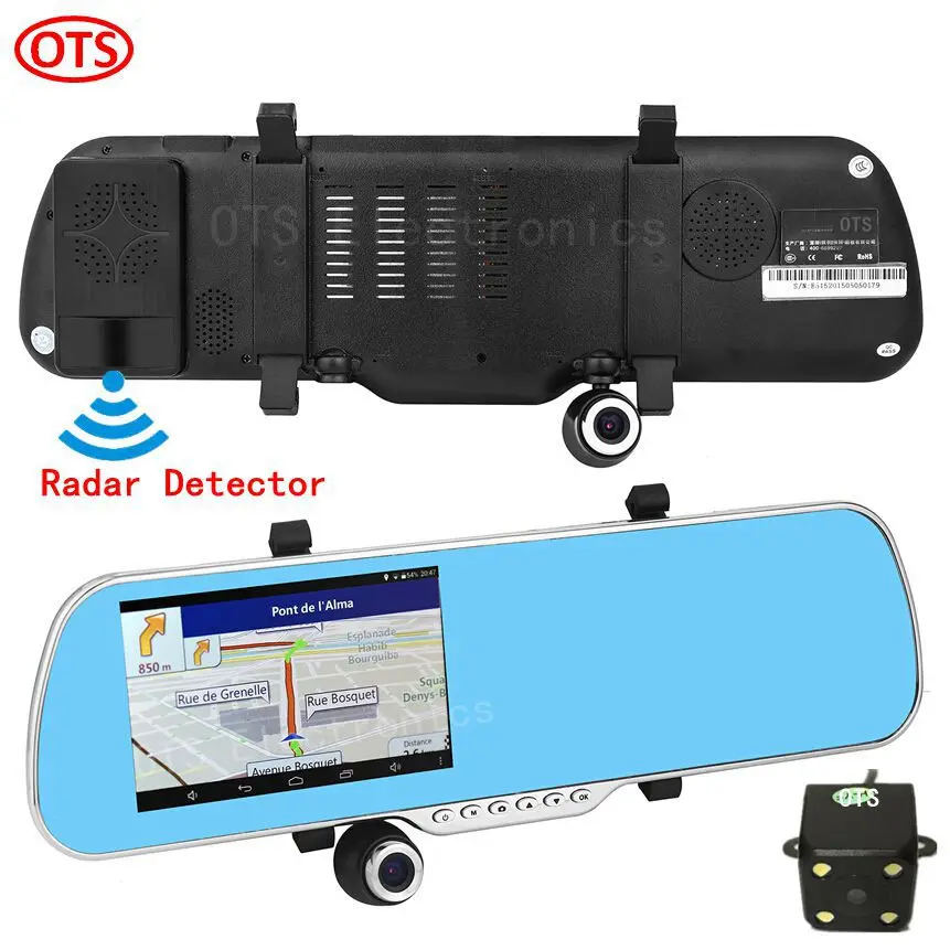 5 inch Android GPS Navigation DVR Radar Detector Rear View Mirror DVR