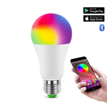 Luz de neón RGB RGBW RGBWW, bombilla LED E27, bombilla LED inteligente, iluminación AC85-265V para el hogar, lámpara LED con Bluetooth 4,0 App o control remoto IR