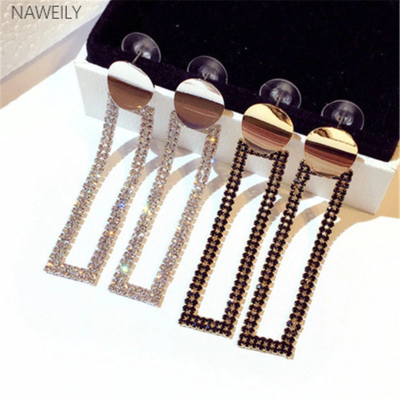 2019 New Square Crystal Earrings For Women Fashion Luxury Rhinestone Dangle Earring Jewelry Accessories | Украшения и аксессуары