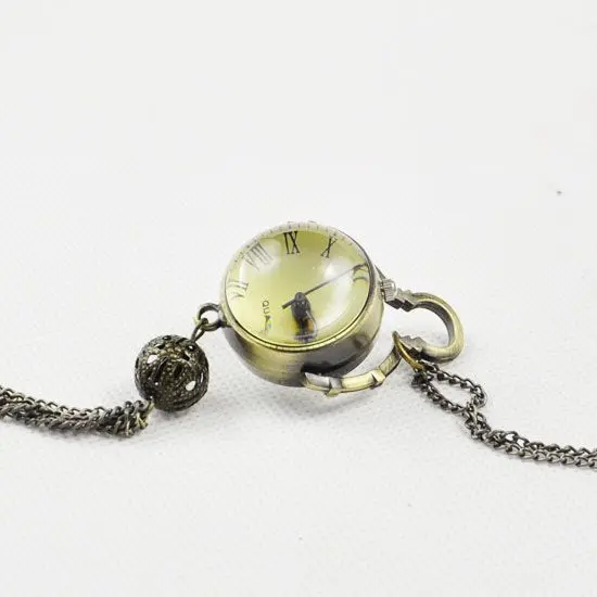 

wholesale Vintage Brass Ball Design Mechanical necklace pocket watch