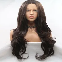 Bombshell синтетический парик фронта шнурка темно-коричневый цвет слоистых естественных волн жаропрочных волокон волос естественных волос для женщин