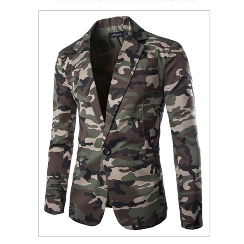 

Military Camouflage Slim Fit Fashion Blazer Suit Cotton Single Button Suit Jacket Men Americanas Hombre Suit Coat Men