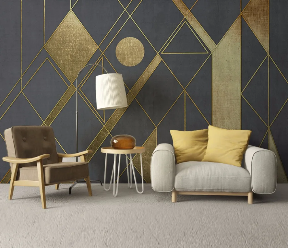 Bacaz Classic Modern Damask Gold Wall Paper geometry Wallpaper Mural