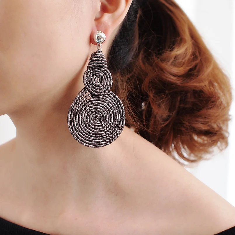 MANILAI Bohemian Alloy Spiral Round Statement Earrings Women Vintage Metal Drop Dangle Earrings Fashion Jewelry Wholesale 2020