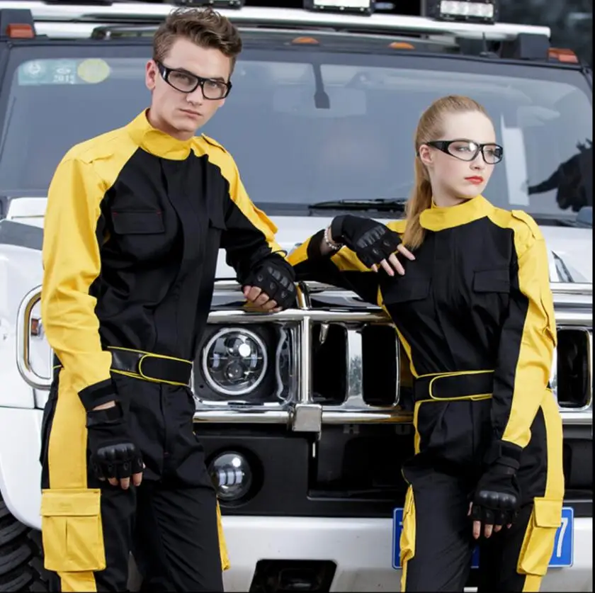 S-4XL весна и осень с длинным рукавом ремонтная одежда для мужчин и женщин Рабочая одежда хлопок комбинезоны защитного размера плюс Униформа Наборы - Цвет: black yellow