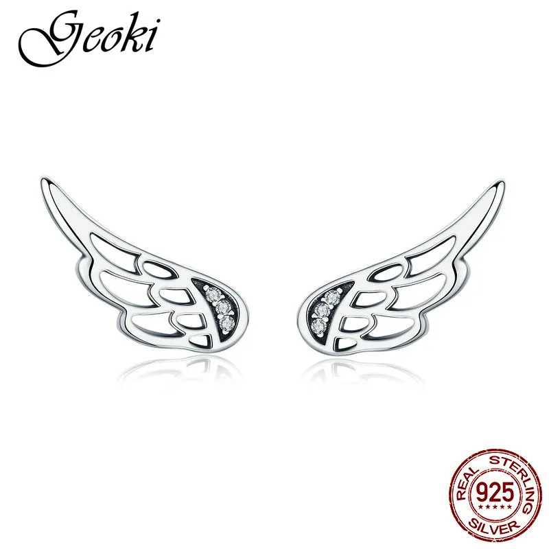 

Geoki 925 Sterling Silver White Cubic Zirconia Paved Angel Wing Stud Earrings Cute Wedding Earrings Teen Girls Classic Jewelry