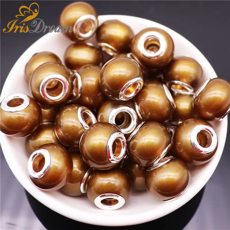 

20Pcs Big Size Pearl Shape European Glass Beads for Jewelry Making DIY Chain Necklace Big Hole Beads fit Pandora Bracelet Bangle
