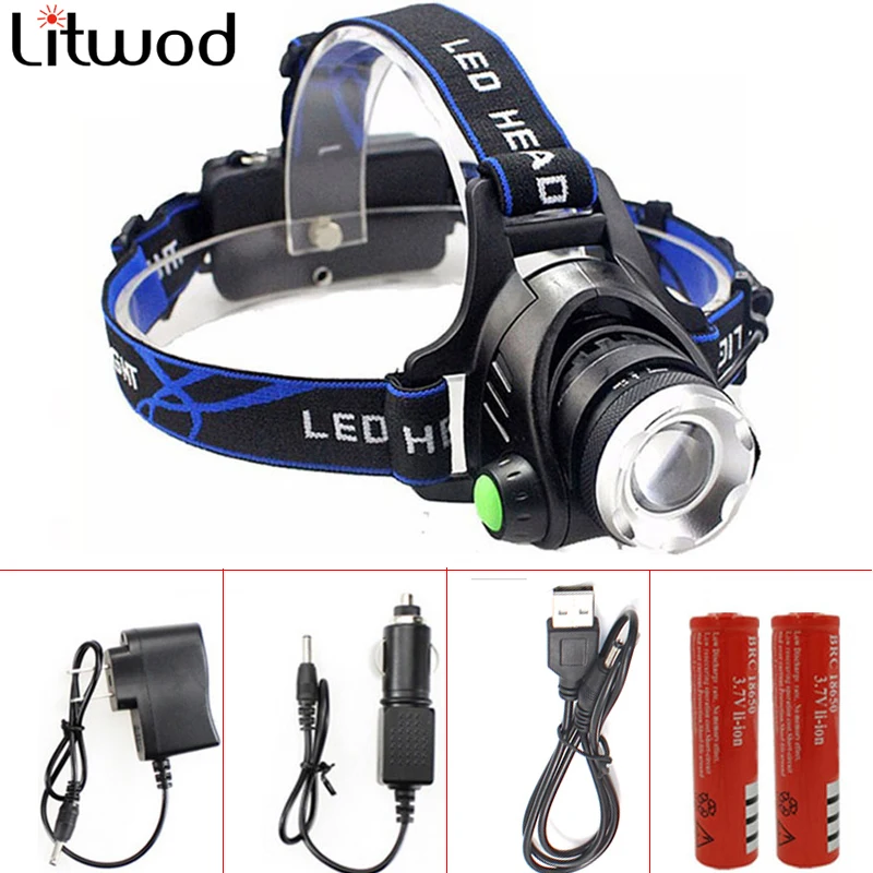 

Litwod 5000LM led headlamp l2 t6 zoomable Headlight Head Torch flashlight Head lamp by 18650 battery for Fishing Hunting Z30