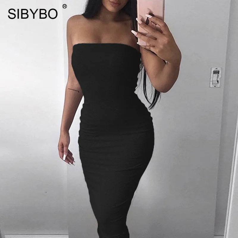 Sibybo قبالة الكتف حمالة مثير النساء اللباس أكمام مستقيم طويل Bodycon اللباس عارية الذراعين عارضة الصيف حزب اللباس النساء