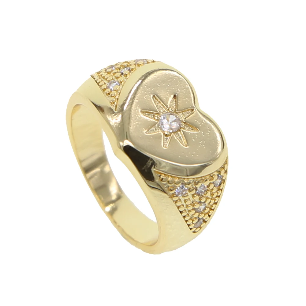 

2019 New arrived Mother's Day gift Engraved sun flower cz paved heart shape women fashion ring in gold classic jewelry wholesale