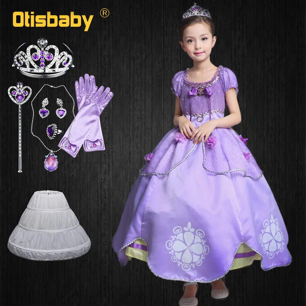 

2017 Summer Girls Princess Sofia Dresses Kids Sofia Purple Long Tutu Dress Flower Ball Grown Children Halloween Party Clothing