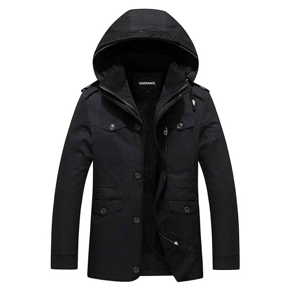 Varsanol бренд Для мужчин S зима Куртки молнии утепленная куртка Для мужчин пальто с капюшоном топы с длинными рукавами с капюшоном и пуговицы