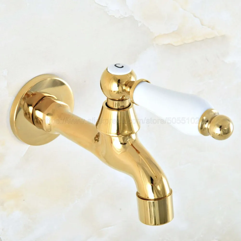 Golden Brass Faucet Bathroom Wall Mounted Single Cold Water Tape for Kitchen Sink Mop Pool Outdoor Garden Faucet zav149