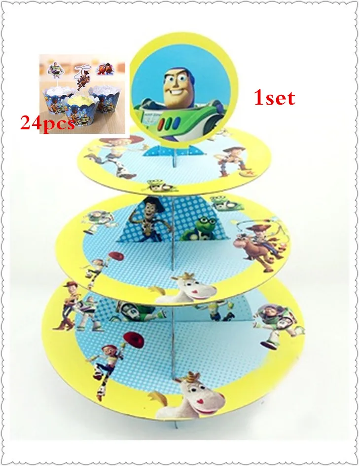 

3-tier Cupcake Stand Toy Story Cupcake Wrappers &Toppers Kids Birthday Party Accessories Cupcake Decorations Supplies