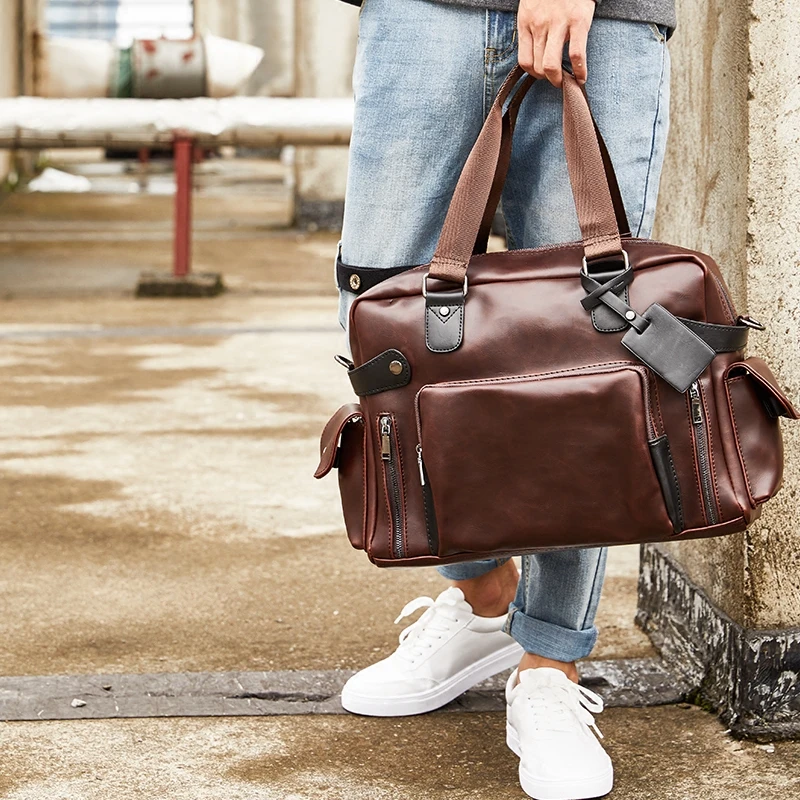 

Men High Quality PU Leather Handbags Vintage Male Shoulder Bag Travel Briefcase Messenger Bags Men's Business Crossbody Bag 2019