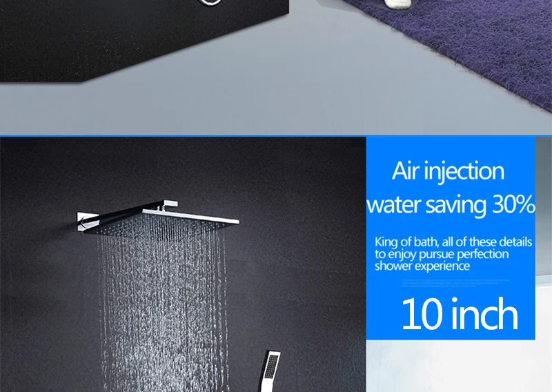 DCAN Bathroom Luxury Rain Mixer Shower Combo Set Wall Mounted 10'' Rainfall Shower Head System Polished Chrome (4)