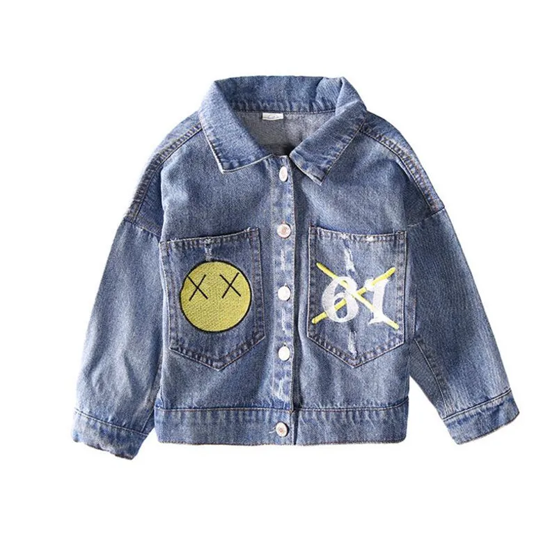  DFXD Children Clothes 2018 Spring Autumn Baby Girls Denim Blue Long Sleeve Print Turn Down Collar S