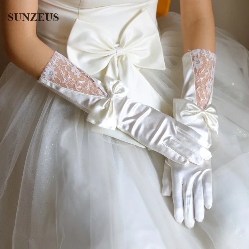 Wholesale Satin Bridal Gloves Lace Bow Long Wedding Gloves Luva De