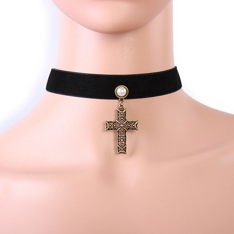 Cross Necklace Black Velvet Band Necklace Chokers Collar Jewelry Women