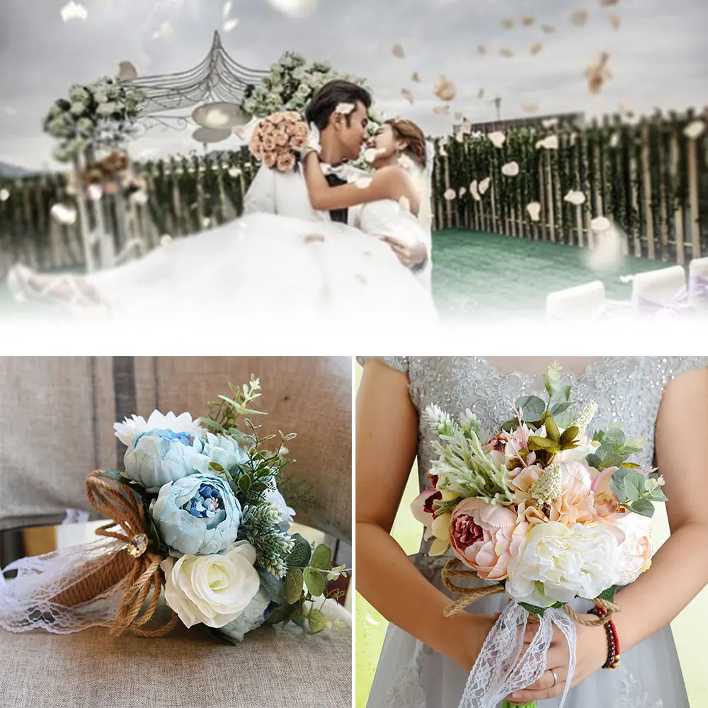 

2019 Silk Cloth Bridal Bouquet Popular Photo Props Simulation Peony Flower for Wedding Supplies Drop Shipping