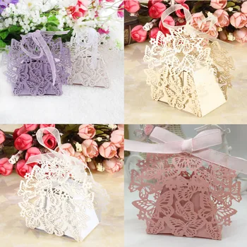 

50pcs/set Romantic Wedding favors Decor Butterfly DIY Candy Cookie Gift Favor Boxes Wedding Party Candy Box with Ribbon