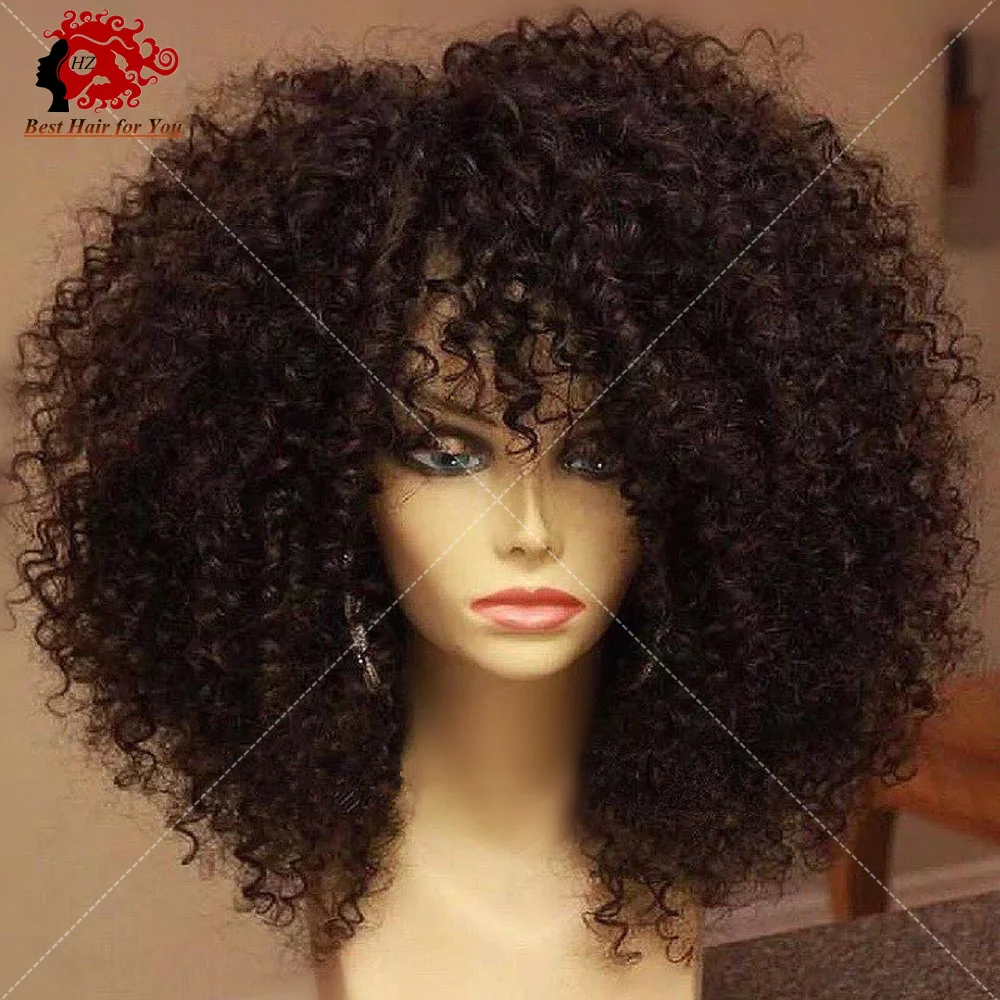 Tight Afro Kinky Curly Wig with Full Bangs Kinky Curly 
