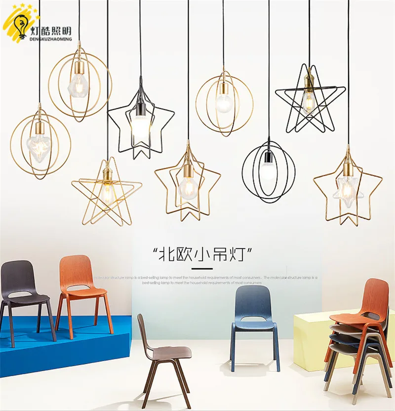 

minimalist art dining room bar single head small droplight Three stars of individual character dining-room droplight