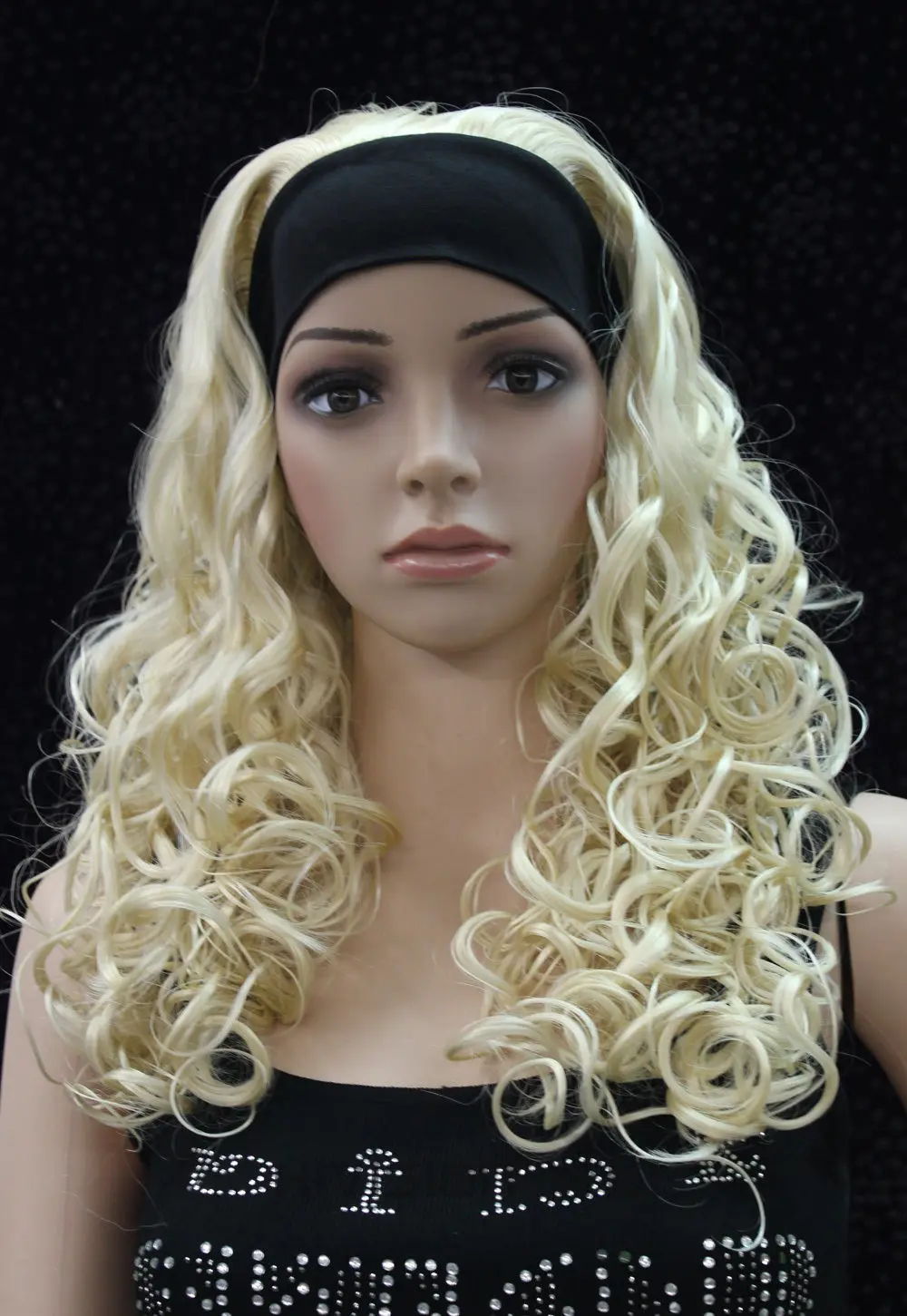 Excellent Pale Blonde Long Curls women Daily 3/4 half wig headband PTLG050 |