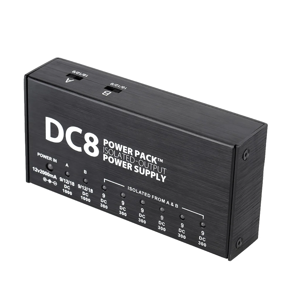 

VITOOS DC8 Portable Guitar Effects Power Supply 8 Isolated Outputs 6 Way 9V 2 Way Adjustable 9V 12V 18V
