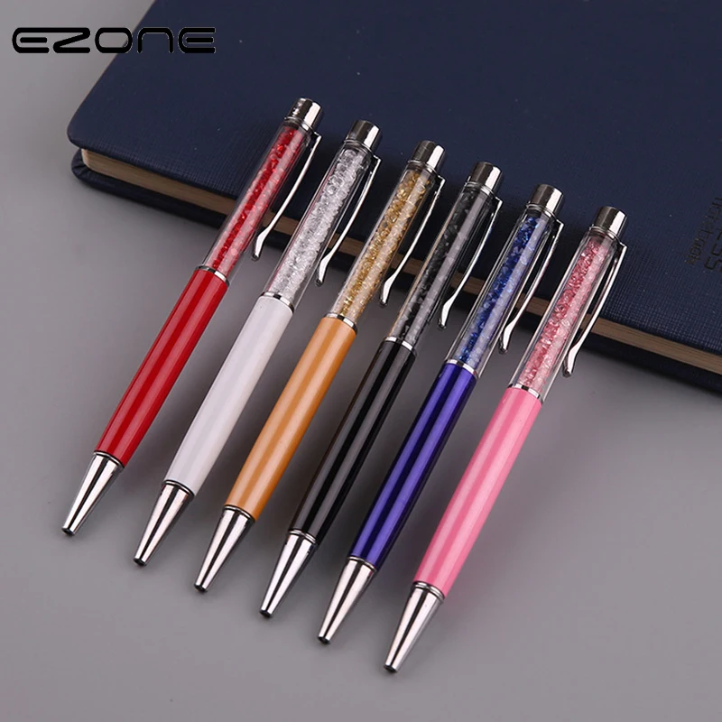 

EZONE 1PC Metal Crystal Ballpoint Pen Bullet Nose Design 0.5mm Black Ink Writing Pen Writing Fluent Office High-end Roller Pen
