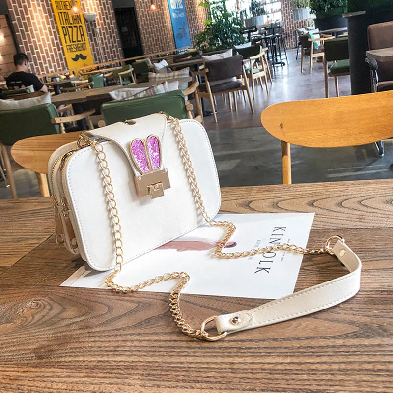 Women Handbags Casual Rabbit Ear Crossbody Shoulder Bags Fashion Chain Designer PU Leather Metal Lock Mini Square Bag SS0417 (19)