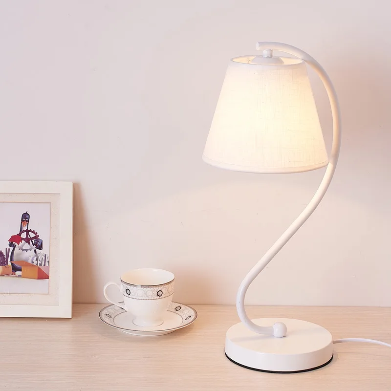 

QUKAU LED decorative table lamp E27 bulb simple modern desk work learning table lamp creative bedroom bedside fabric cover desk
