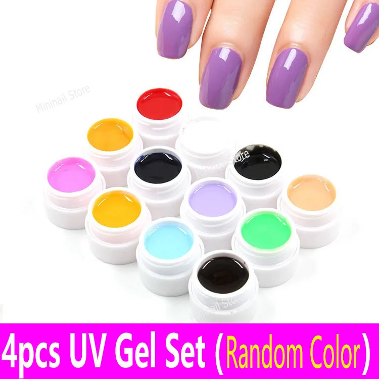 4pcs UV Gel Set Ultraviolet Nail Gel Polish Kit Solid Color Paillette