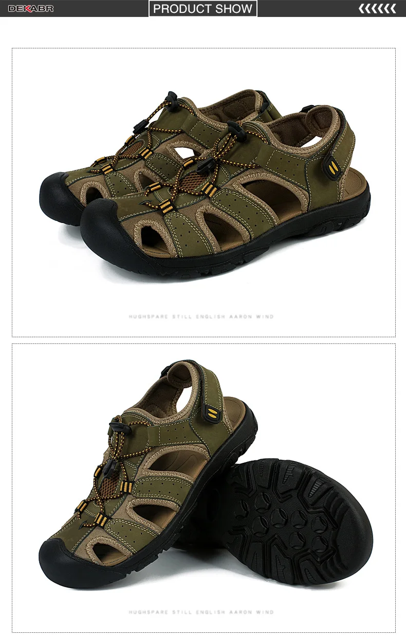 Мужские сандалии с мягкой подошвой DEKABR, модная повседневная воздухопроницаемая пляжная обувь из натуральной кожи армейского зеленого цвета, лето