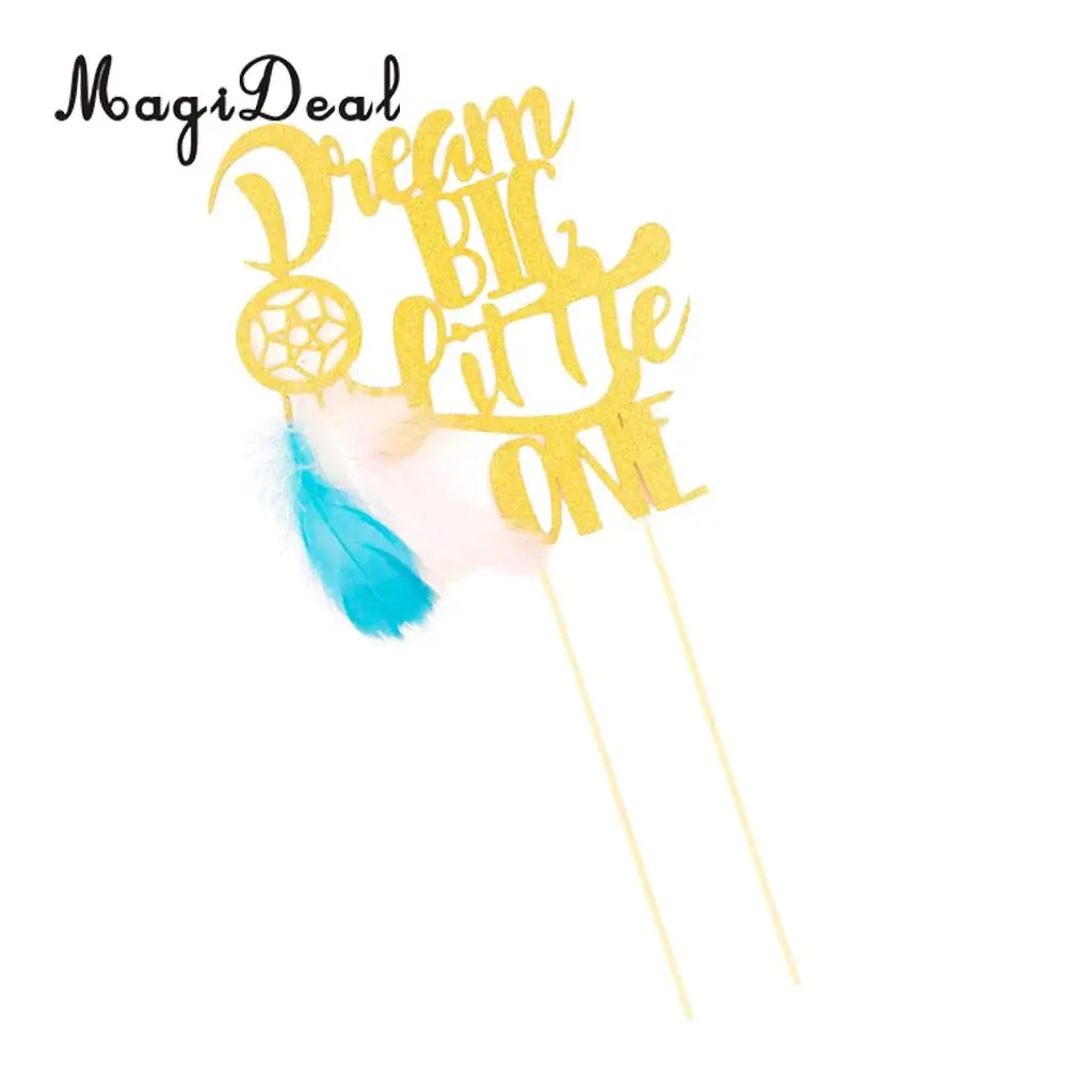 Glitter Paper Dream Big A Little One Cake Topper Birthday Party Decoration Boy Girls Cupcake Topper For Birthday Party