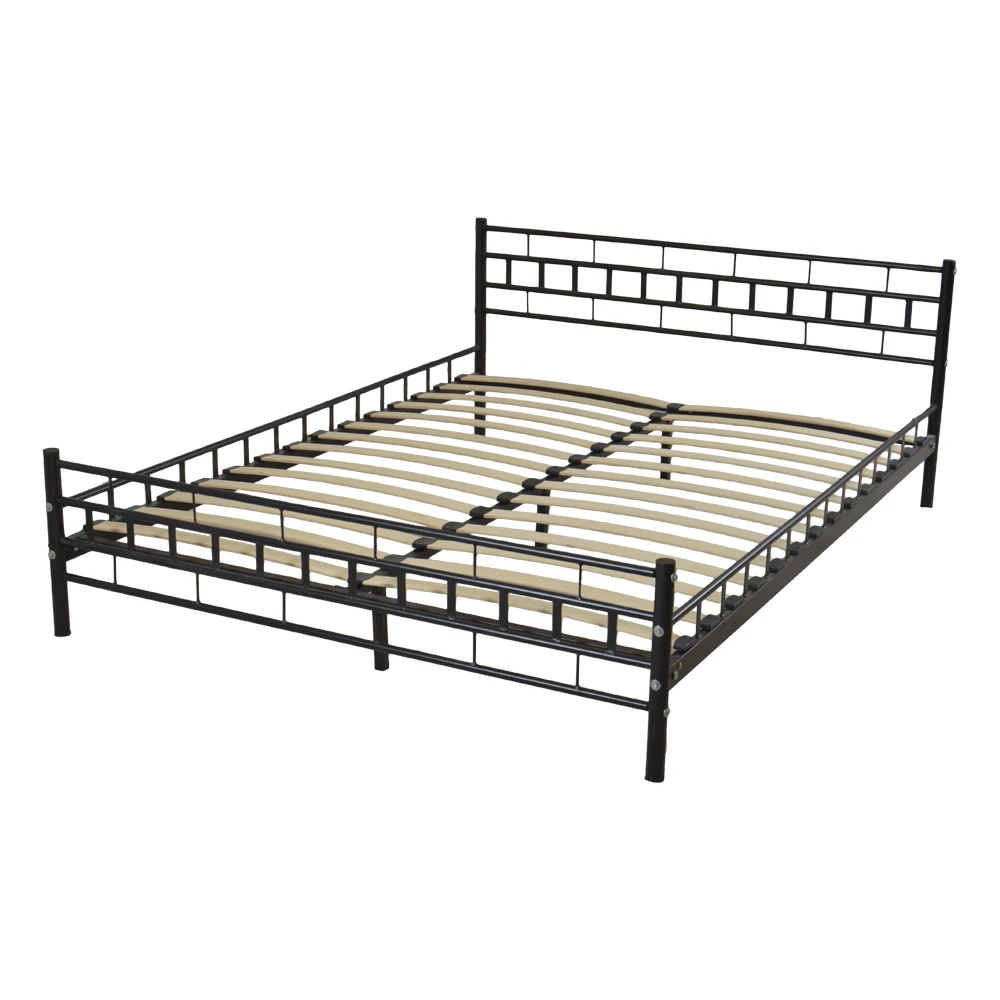 Queen Size Bed Frame Wooden Bed Slat and Metal Iron Unique Bed Frame L210 * W160 * H76.2CM