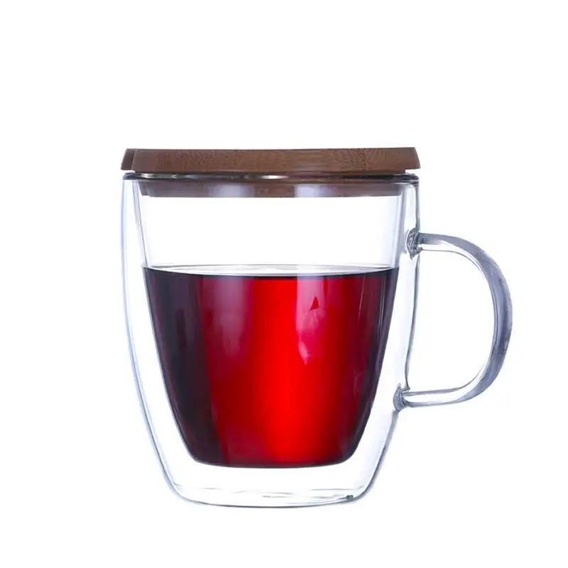 Кофейная молочная Кружка высокого качества с двойными стенками Прозрачная Круглая Изолированная стеклянная кружка кофейная чайная стеклянная чашка посуда для напитков с крышкой стекло - Цвет: Clear