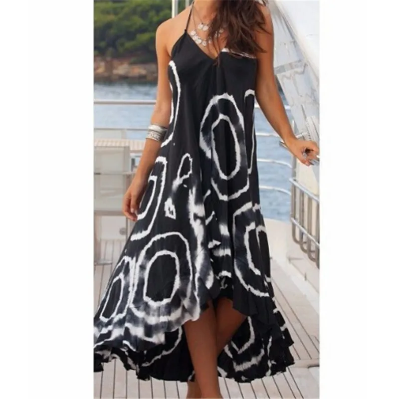 Элегантные женские платья летние Boho шифоновые вечерние свободные длинные платья женские черные с принтом Длинное Макси летнее платье без рукавов