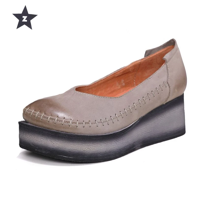

Z loafers women shoes genuine leather spring 2018 thick platform shoes women handmade muffin bottom female shoes size 35-40