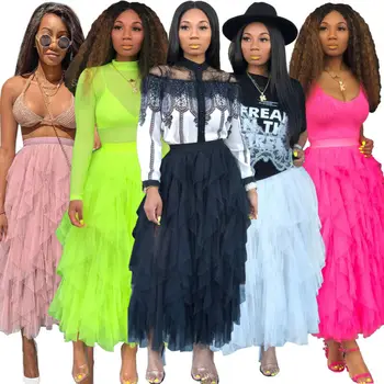 

Fashion Women Wave Irregular Layer High Waist Ruffle Summer Elastic Tutu Skirt