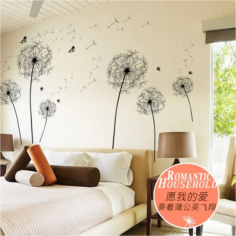 [Fundecor] Большой черный Одуванчик цветок наклейки на стену украшение дома гостиная спальня мебель художественные наклейки бабочка фрески
