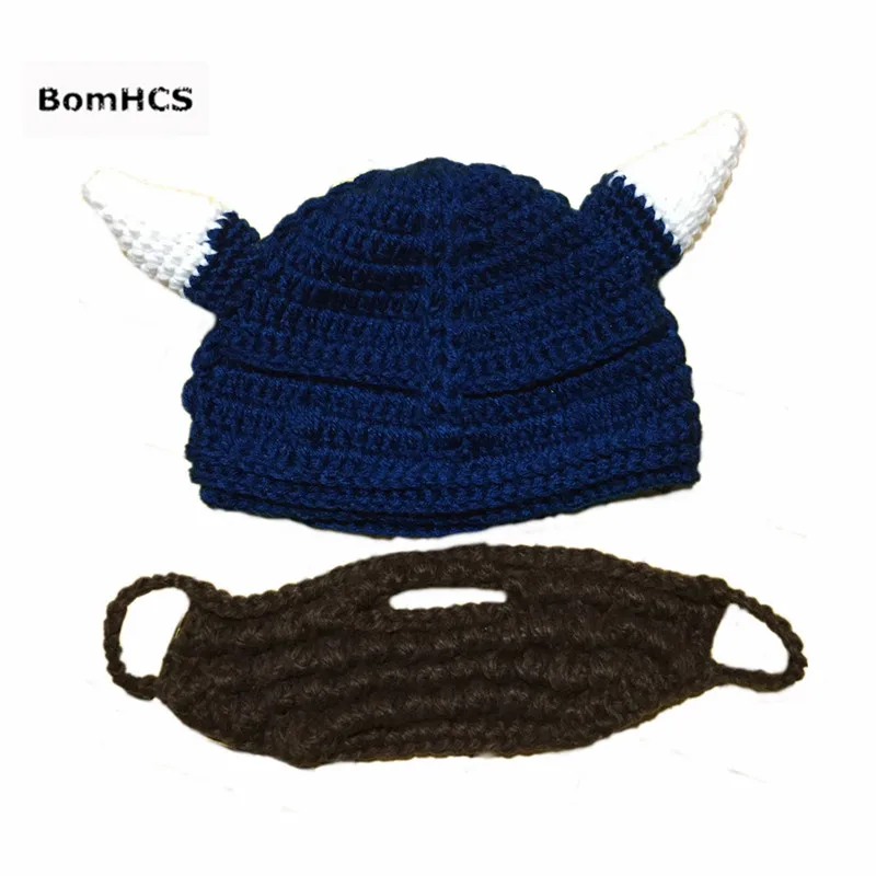 Шапка BomHCS Novetly Ox шапочка с рогом и бородой 100% ручная работа вязаная крючком|beanie with