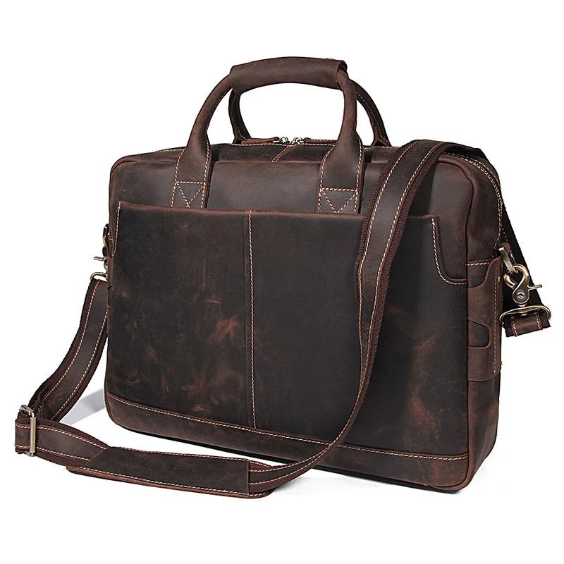 Nesitu коричневый кожаный мужской портфель сумки Crazy Horse кожа Business Travel Bag 14 ''портфель для ноутбука M7382