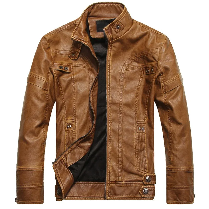 B осень-зима мотоциклетные Кожаные куртки Для мужчин; кожаные пальто ...